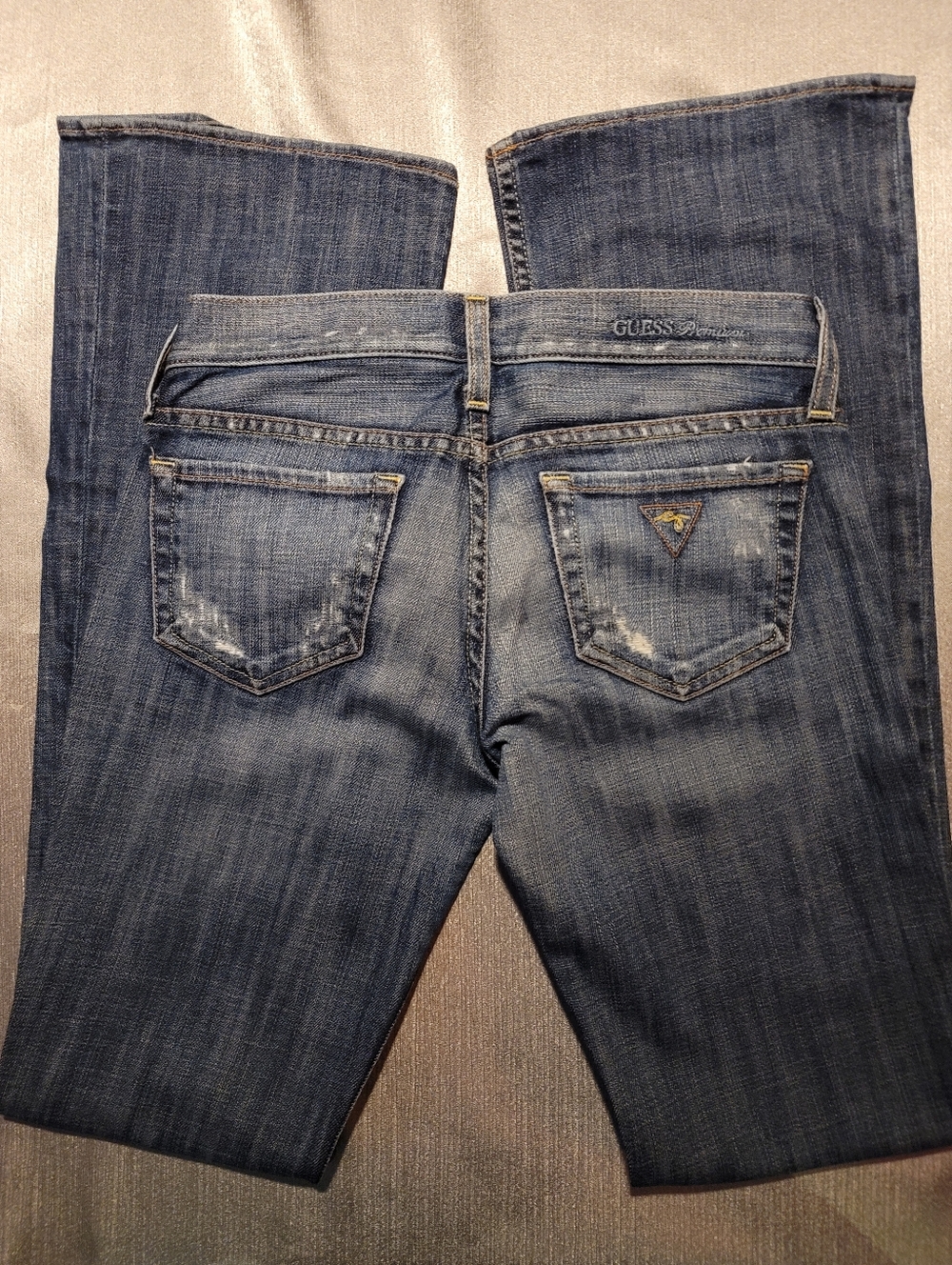Guess Blue Faded Straight-Leg Jeans with Triangle Logo